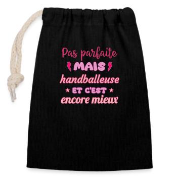 Pas parfaite mais handballeuse,Handball,handball - Sac cadeau en coton avec cordon (14 x 20 cm) - noir - Devant