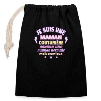 Maman couturière, cadeau fête des mères, Couture - Sac cadeau en coton avec cordon (14 x 20 cm) - noir - Devant