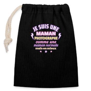 Maman photographe, cadeau fête des mères, Photo - Sac cadeau en coton avec cordon (14 x 20 cm) - noir - Devant