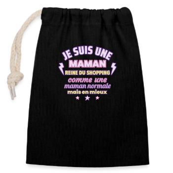 Maman shopping, cadeau fête des mères, Mode - Sac cadeau en coton avec cordon (14 x 20 cm) - noir - Devant