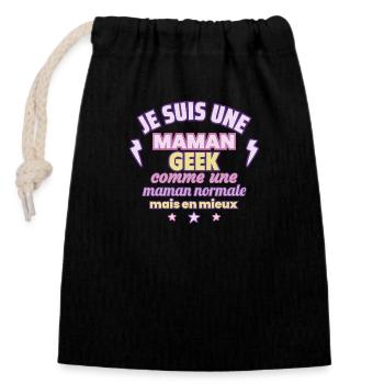 Maman geek, cadeau fête des mères, Technologie - Sac cadeau en coton avec cordon (14 x 20 cm) - noir - Devant