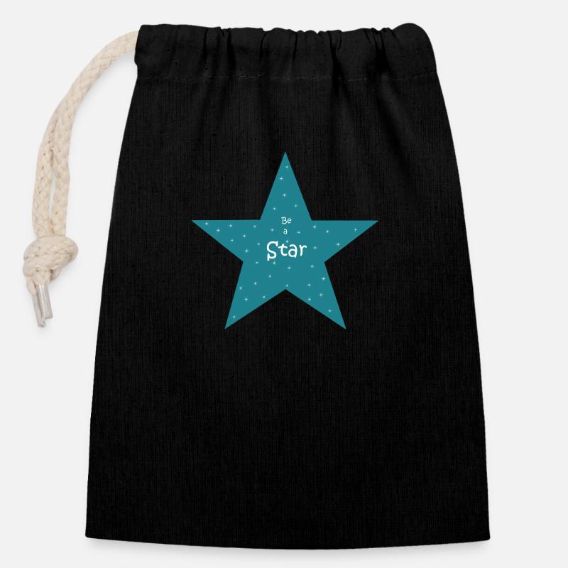 Soyez une étoile2 - Sac cadeau en coton avec cordon (14 x 20 cm) - noir