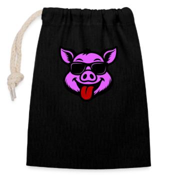 Fête Truie Cochon Drôle - Sac cadeau en coton avec cordon (14 x 20 cm) - noir - Devant