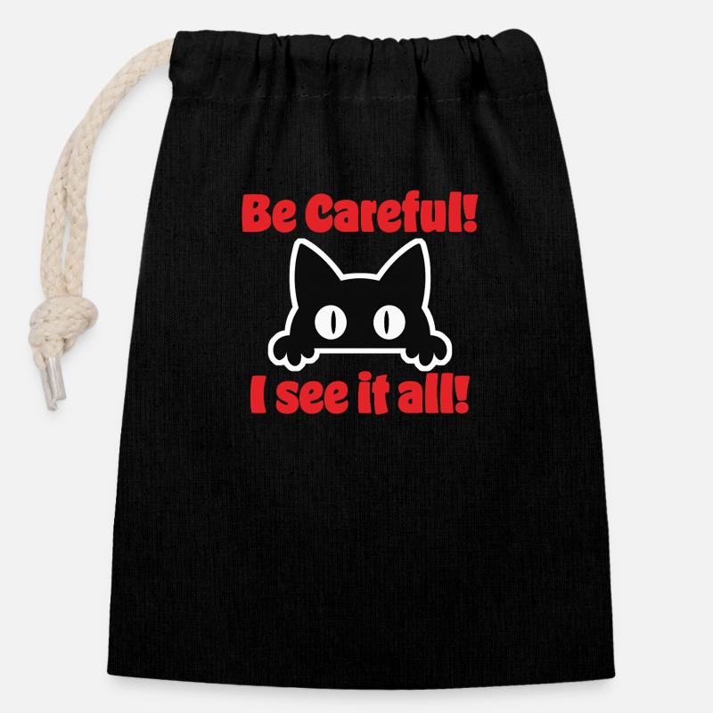 Be Careful - Closable cotton gift bag (14x20cm) - black