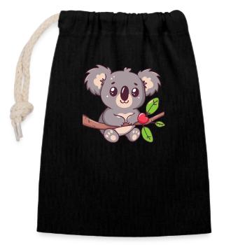 Happy koala ours koala sur bambou - Sac cadeau en coton avec cordon (14 x 20 cm) - noir - Devant