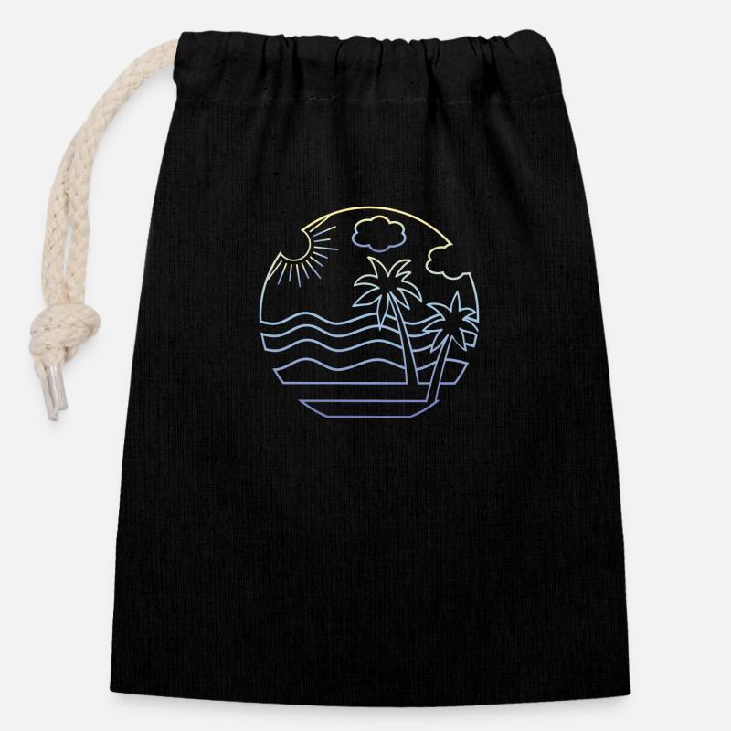 Plage - Sac cadeau en coton avec cordon (14 x 20 cm) - noir