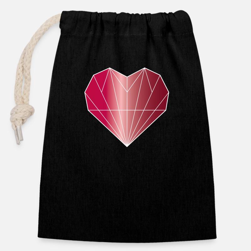 Heart Diamond Ruby Red - Closable cotton gift bag (14x20cm) - black