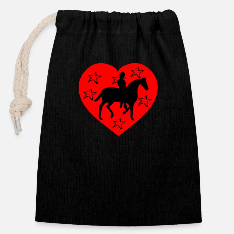 Cheval - Sac cadeau en coton avec cordon (14 x 20 cm) - noir