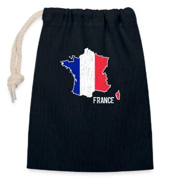 France Flag Map Outline - Closable cotton gift bag (14x20cm) - navy - Front