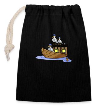 Boot Schiff Möwen Seemänner Nordsee Ostsee Kiel - Verschließbarer Geschenkbeutel aus Baumwolle (14x20cm) - Schwarz - Vorne