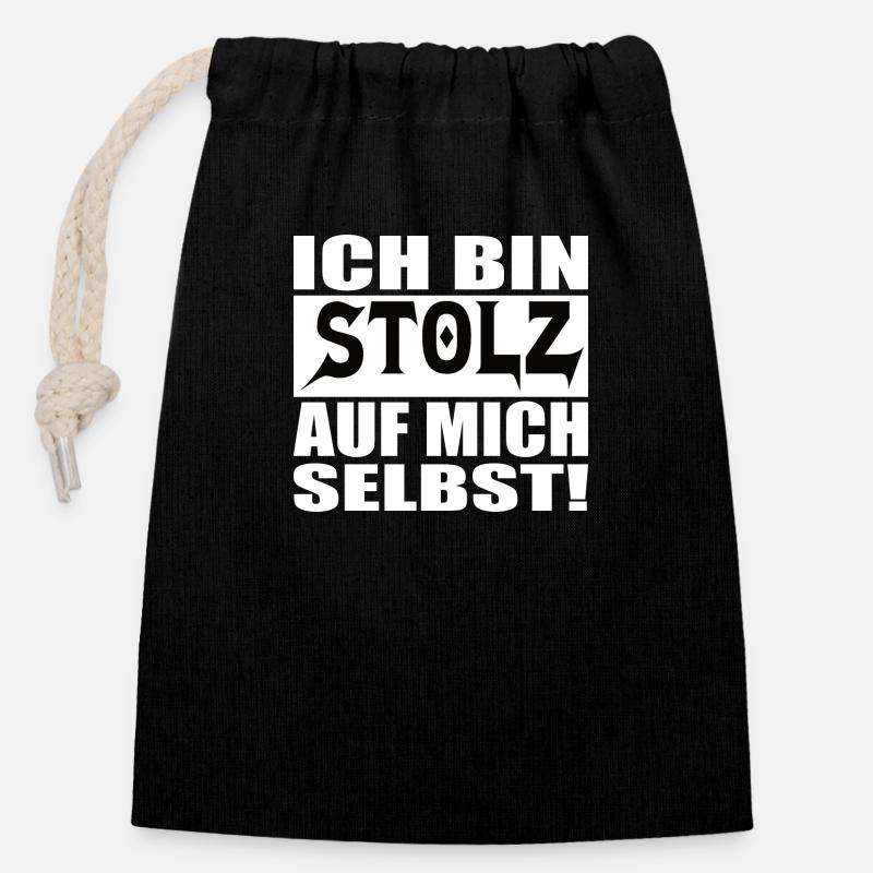 ich bin stolz auf mich selbst - Verschließbarer Geschenkbeutel aus Baumwolle (14x20cm) - Schwarz