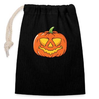 Halloween Kürbis - Verschließbarer Geschenkbeutel aus Baumwolle (14x20cm) - Schwarz - Vorne