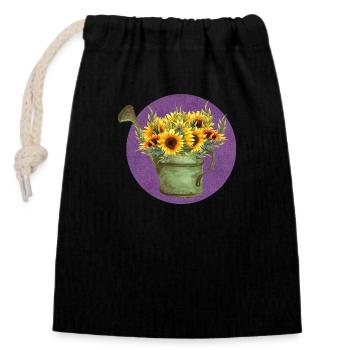 Sonnenblumen in der Gießkanne - Verschließbarer Geschenkbeutel aus Baumwolle (14x20cm) - Schwarz - Vorne