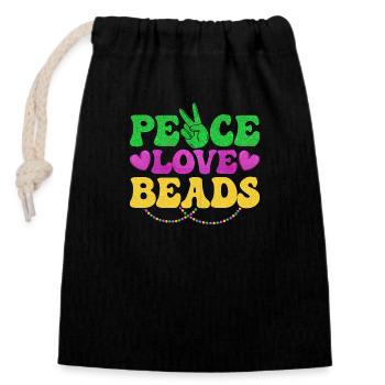 Peace Love Beads Mardi Gras Party - Sac cadeau en coton avec cordon (14 x 20 cm) - noir - Devant