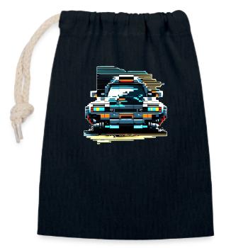 Voiture futuriste en design pixel 8 bits - Sac cadeau en coton avec cordon (14 x 20 cm) - bleu marine - Devant