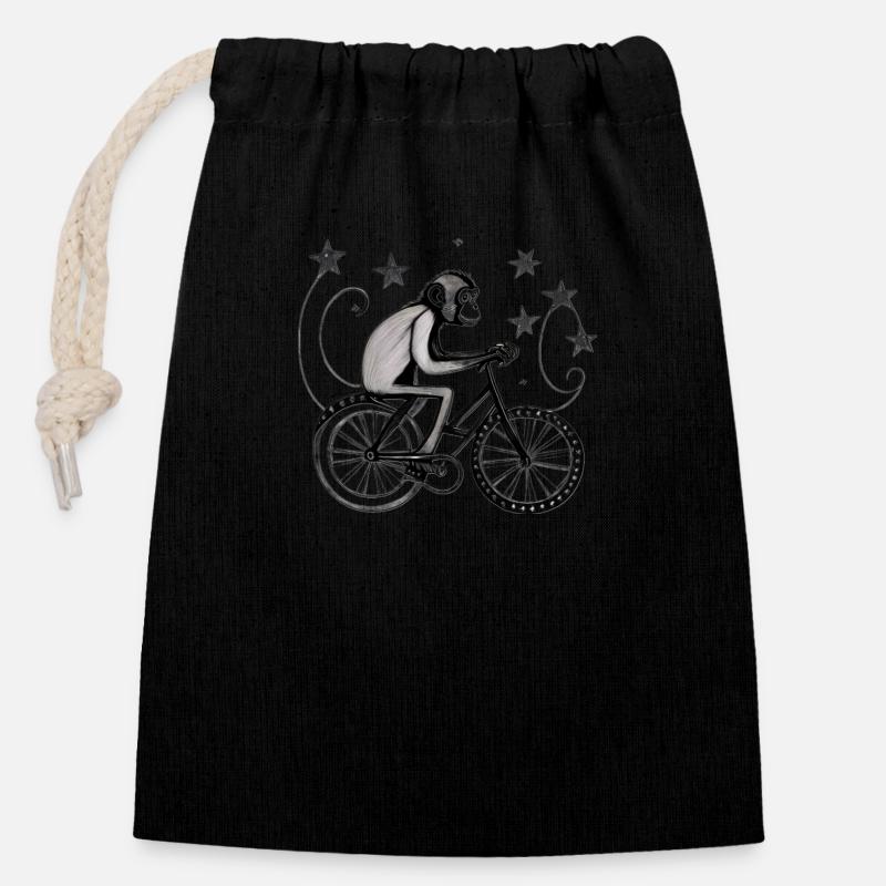 Singe sur le vélo - Sac cadeau en coton avec cordon (14 x 20 cm) - noir