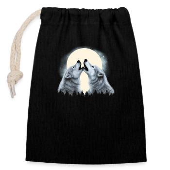 Deux loups hurlant à la Lune Couple de loups - Sac cadeau en coton avec cordon (14 x 20 cm) - noir - Devant