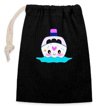 Kawaii Cruise Ship Design for Women - Closable cotton gift bag (14x20cm) - black - Front
