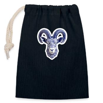Ceramic deer head - Closable cotton gift bag (14x20cm) - navy - Front