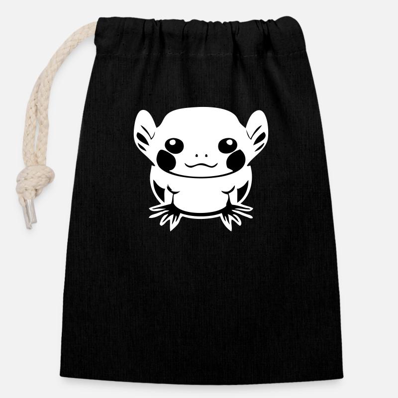 Dessin animé Axolotl - Sac cadeau en coton avec cordon (14 x 20 cm) - noir