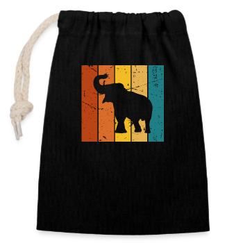 Vintage Geschenk Elefant - Verschließbarer Geschenkbeutel aus Baumwolle (14x20cm) - Schwarz - Vorne