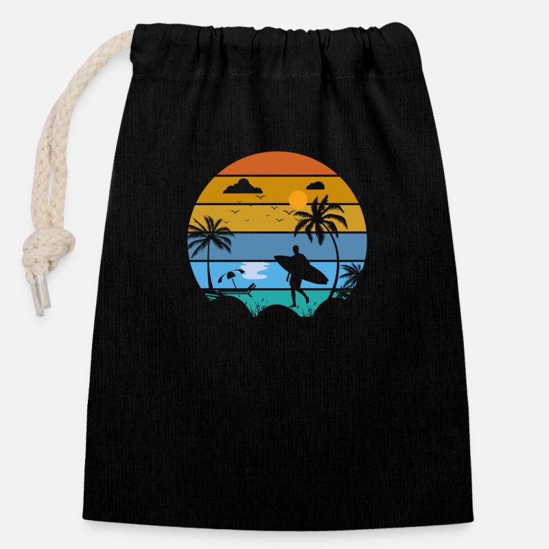 Summer Beach Sunset - Closable cotton gift bag (14x20cm) - black