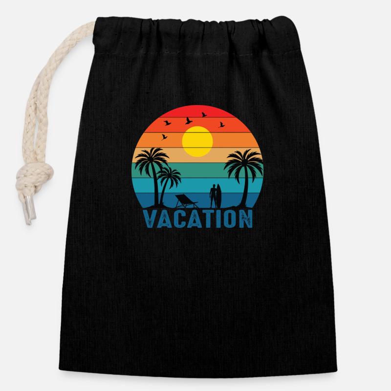 Temps de vacances - Sac cadeau en coton avec cordon (14 x 20 cm) - noir