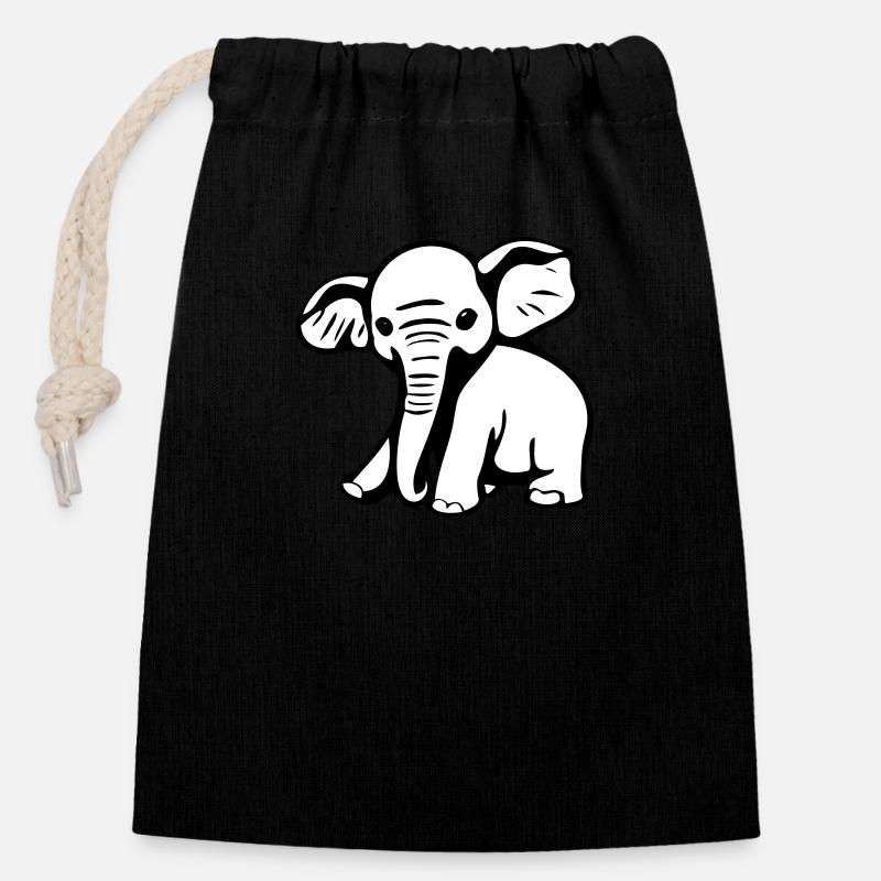 Baby elephant in a comic book style - Closable cotton gift bag (14x20cm) - black