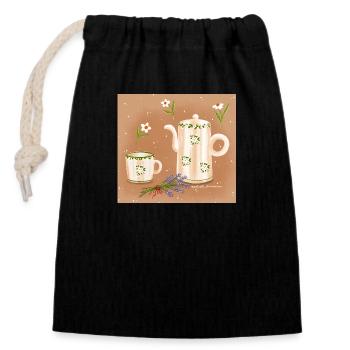 Thé d’été - Sac cadeau en coton avec cordon (14 x 20 cm) - noir - Devant