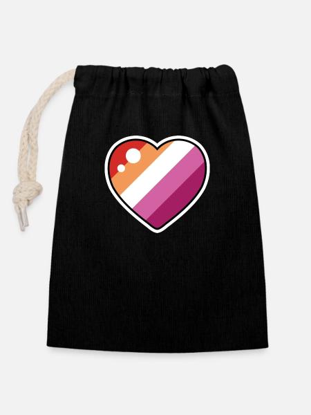 Herz (Lesbische Flagge) - Verschließbarer Geschenkbeutel aus Baumwolle (14x20cm) - Schwarz