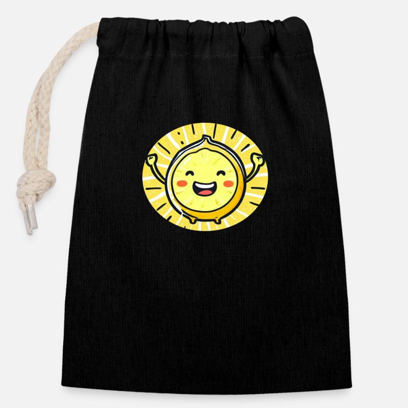 Happy lemon - Closable cotton gift bag (14x20cm) - black