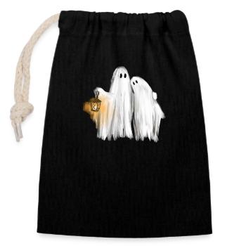 Spooky Season Ghosts Couple with Lantern - Closable cotton gift bag (14x20cm) - black - Front