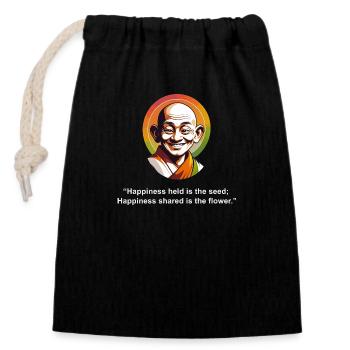 Happiness Shared is the Flower | Zen Quote - Closable cotton gift bag (14x20cm) - black - Front