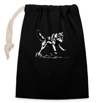 Loup sauvage - Sac cadeau en coton avec cordon (14 x 20 cm) - noir - Devant