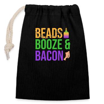Beads Booze & Bacon Mardi Gras Carnival - Closable cotton gift bag (14x20cm) - black - Front