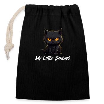 Chat noir ma petite chérie - Sac cadeau en coton avec cordon (14 x 20 cm) - noir - Devant