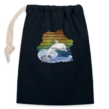 Delfin - Verschließbarer Geschenkbeutel aus Baumwolle (14x20cm) - Navy - Vorne