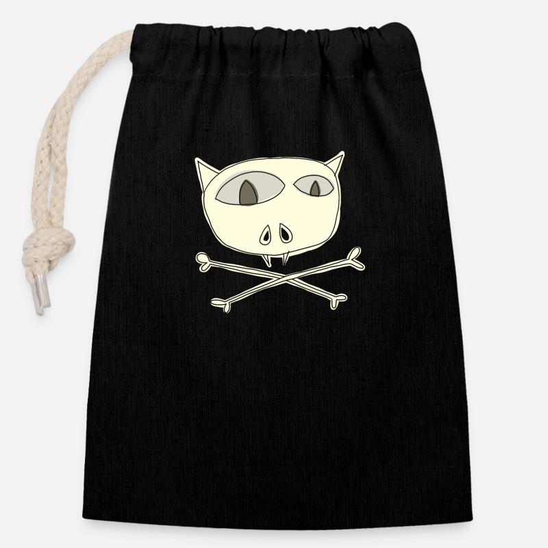 chat mort - Sac cadeau en coton avec cordon (14 x 20 cm) - noir