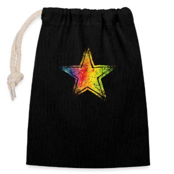 Star Drawn Path CMYK Rainbow Masked - Closable cotton gift bag (14x20cm) - black - Front