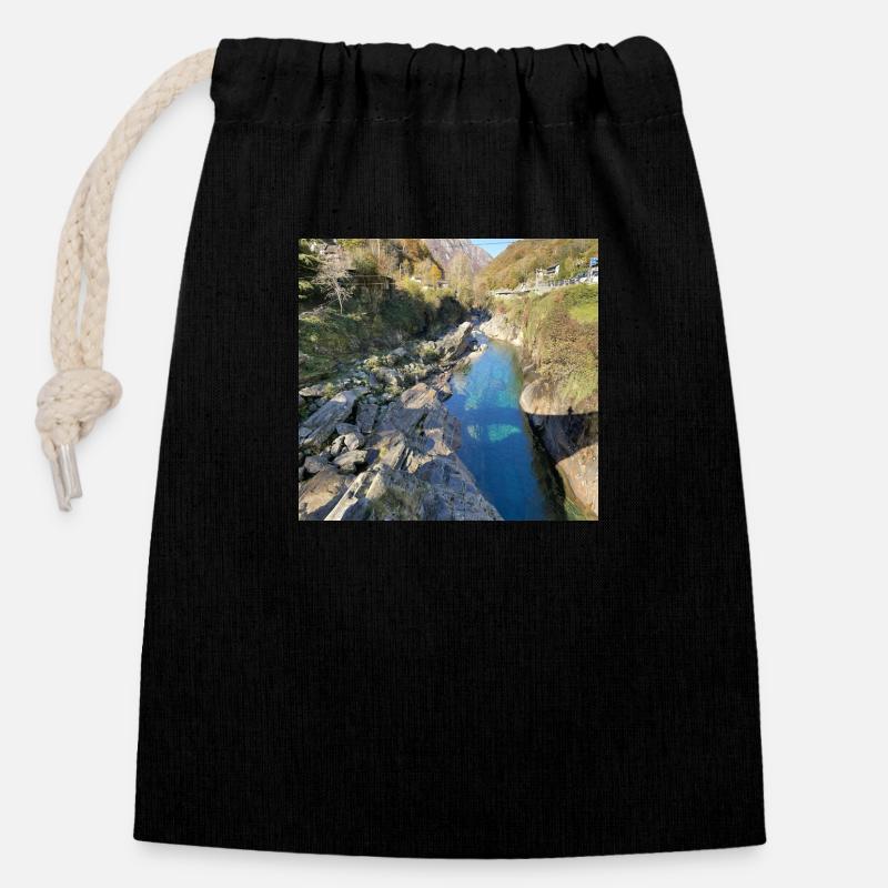 Verzasca - Sac cadeau en coton avec cordon (14 x 20 cm) - noir
