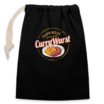 Currywurst Saucisse rétro Frites Bratwurst Vintage - Sac cadeau en coton avec cordon (14 x 20 cm) - noir - Devant