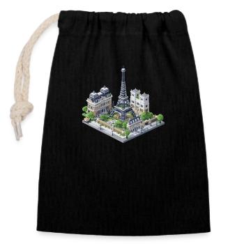 Paris ville Voxel Pixel Design Miniature Voyage - Sac cadeau en coton avec cordon (14 x 20 cm) - noir - Devant