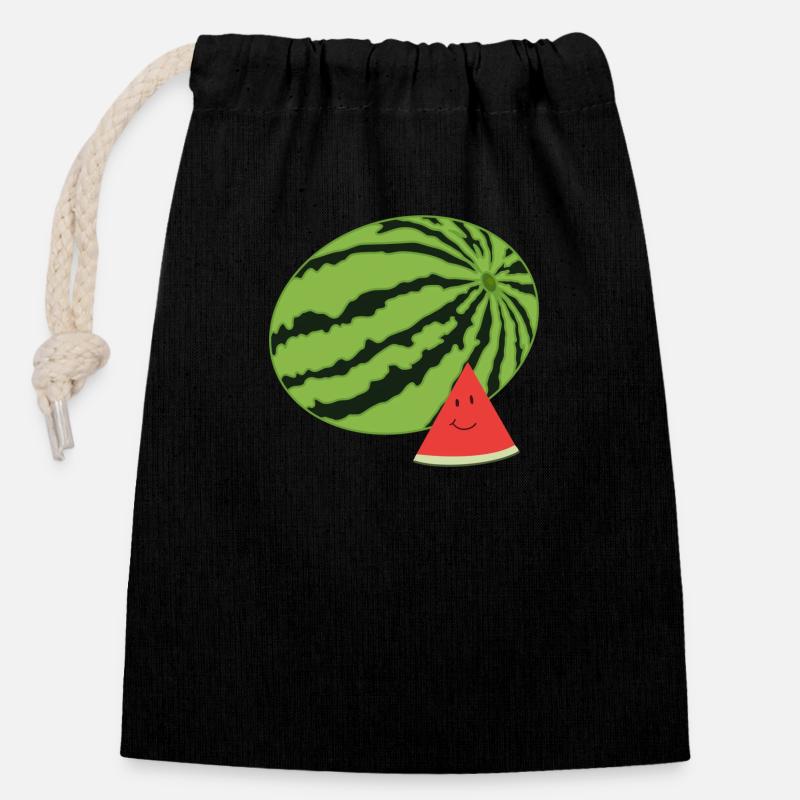 Happy Wassermelone - Verschließbarer Geschenkbeutel aus Baumwolle (14x20cm) - Schwarz