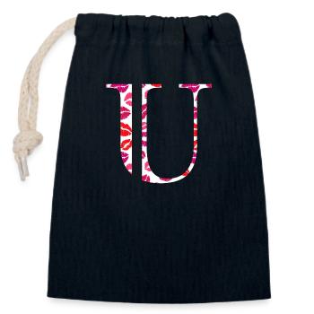 Lettre u bisous - Sac cadeau en coton avec cordon (14 x 20 cm) - bleu marine - Devant