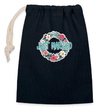 just married - pour mariage - Sac cadeau en coton avec cordon (14 x 20 cm) - bleu marine - Devant