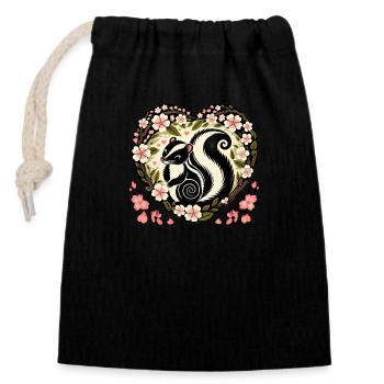 Frühling Skunk Kirschblüten - Verschließbarer Geschenkbeutel aus Baumwolle (14x20cm) - Schwarz - Vorne