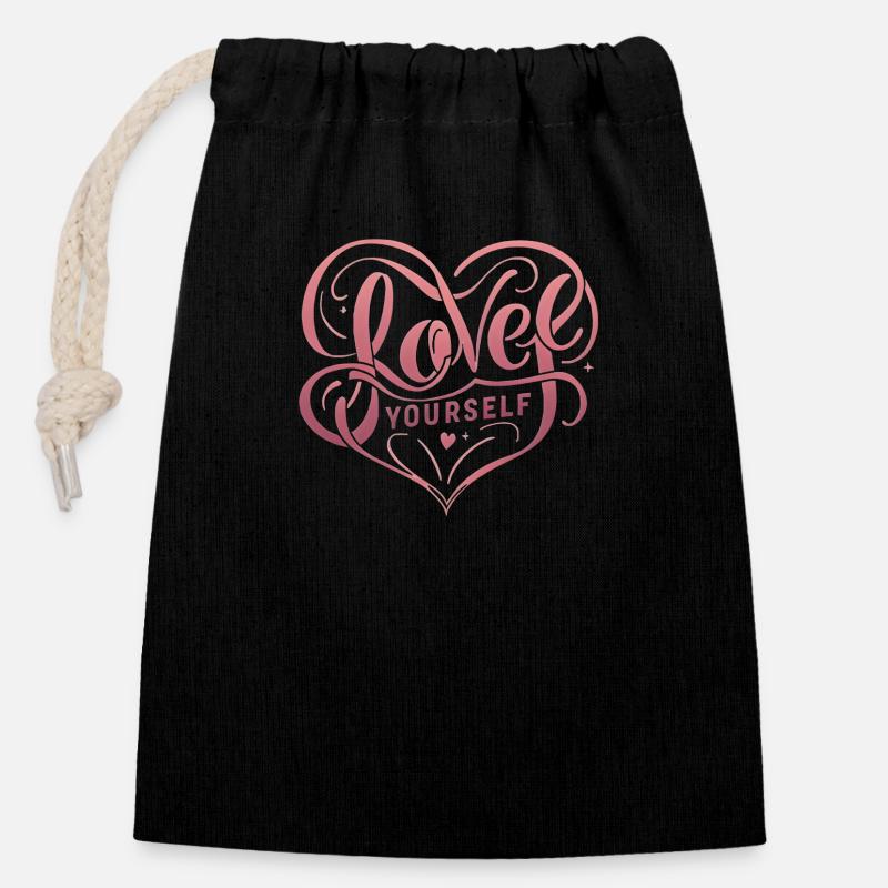 Aime toi toi-même - Sac cadeau en coton avec cordon (14 x 20 cm) - noir