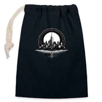 Architektur, Stadt im Mondschein mit Spiegelung - Verschließbarer Geschenkbeutel aus Baumwolle (14x20cm) - Navy - Vorne