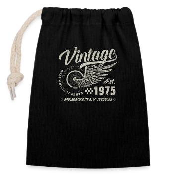 50e anniversaire 50 ans Né 1975 Homme Femme - Sac cadeau en coton avec cordon (14 x 20 cm) - noir - Devant