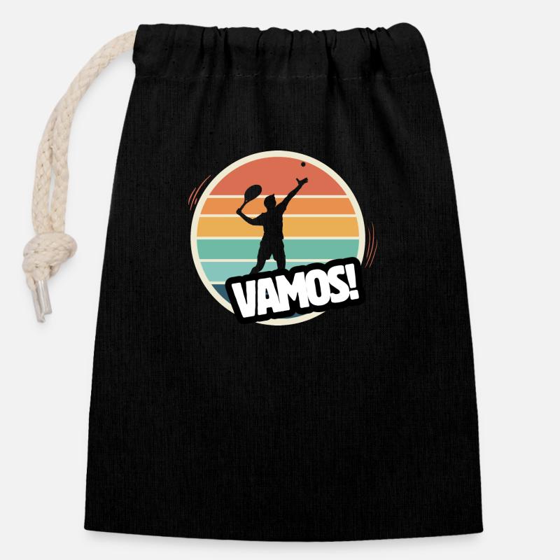 Vamos tennis rétro - Sac cadeau en coton avec cordon (14 x 20 cm) - noir